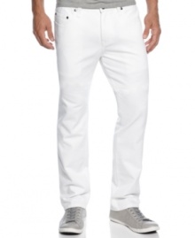 A bold look. These white denim jeans from American Flag add a fresh option to your closet, perfect for a warm, sunny day. A bold look. These white denim jeans from American Flag add a fresh option to your closet, perfect for a warm, sunny day.