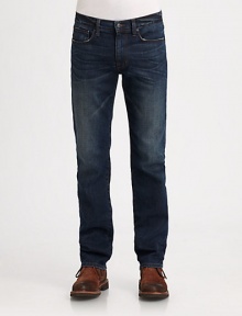 Significant whiskering and fading throughout the leg sharpens and defines the deep-blue wash of this slim-straight silhouette.Five-pocket styleZip flyInseam, about 3498% cotton/2% elastaneMachine washMade in USA Significant whiskering and fading throughout the leg sharpens and defines the deep-blue wash of this slim-straight silhouette.Five-pocket styleZip flyInseam, about 3498% cotton/2% elastaneMachine washMade in USA