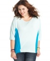 Team your go-to jeans with Soprano's three-quarter-sleeve plus size top, finished by an on-trend colorblocked design.