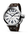 TW Steel teams a bold face with classic leather strap for a timepiece with modern appeal.