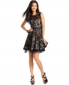 Look ravishing (and ready to party) in Betsey & Adam's chic lace dress, complete with a touch of exposed tulle at the hem.