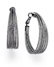 Always stylish hoops with a little extra shine. Alfani's multi-row hoops combine unique design and trendy hematite tone mixed metal. Approximate diameter: 1-1/2 inches. Always stylish hoops with a little extra shine. Alfani's multi-row hoops combine unique design and trendy hematite tone mixed metal. Approximate diameter: 1-1/2 inches.