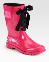 High-shine rainboot has contrasting laces and a height that hits just below the calf. Rubber heel, 1 (25mm)Shaft, 8½Leg circumference, 14Rubber upperLeather liningRubber solePadded insoleMade in Italy