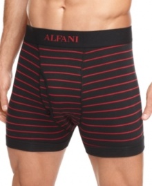 Supportive enough to offer form-fitting comfort in any scenario, these sporty boxer briefs from Alfani offer all the comfort and versatility you need every day of the week. Supportive enough to offer form-fitting comfort in any scenario, these sporty boxer briefs from Alfani offer all the comfort and versatility you need every day of the week.