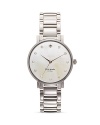 Glamorous and ladylike, kate spade new york's bracelet watch boasts a crystal-dusted Mother of pearl face.