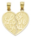 Share this special charm with a loved one. This unique break-apart heart charm features the words I Love You split down the middle. Crafted in 14k gold. Chain not included. Approximate length: 1 inch. Approximate width: 3/4 inch.