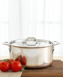 Make a mean portion of chili or hearty stew with this 8-quart stock pot! It offers superb heat conductivity and distribution. You won't get hot spots, so food cooks evenly. Stainless steel exterior layer with a band of copper for superior heat conductivity. The saucier has a copper core surrounded by two layers of aluminum and a stainless steel cooking surface. Polished stainless steel handles stay cool during cooking and are secured with sturdy, non-corrosive rivets. Stainless steel lid fits flush to pan so you can seal in the food's flavor. Hand washing is recommended. Lifetime warranty. Make a mean portion of chili or hearty stew with this 8-quart stock pot! It offers superb heat conductivity and distribution. You won't get hot spots, so food cooks evenly. Stainless steel exterior layer with a band of copper for superior heat conductivity. The saucier has a copper core surrounded by two layers of aluminum and a stainless steel cooking surface. Polished stainless steel handles stay cool during cooking and are secured with sturdy, non-corrosive rivets. Stainless steel lid fits flush to pan so you can seal in the food's flavor. Hand washing is recommended. Lifetime warranty.