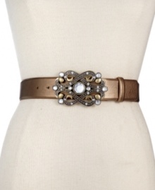 Perfectly precious. A gorgeous gem-embellished buckle punctuates this mod metallic belt from Style&co. It's the ideal way to add instant allure to any outfit. Perfectly precious. A gorgeous gem-embellished buckle punctuates this mod metallic belt from Style&co. It's the ideal way to add instant allure to any outfit.