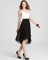 This Black Halo dress works a graphic black-and-white color scheme that's as modern as it is elegant.