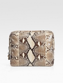 Luxe python skin updates this chic, zip-around bag.Zip-around closure One inside zip pocket Three inside open pockets Leather lining 13W X 10¾H X 3D Made in Italy Luxe python skin updates this chic, zip-around bag.Zip-around closure One inside zip pocket Three inside open pockets Leather lining 13W X 10¾H X 3D Made in Italy