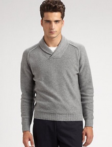 EXCLUSIVELY OURS. What every man needs for winter: our reverse jersey sweater is shaped in Scottish cashmere with reverse seaming and a cozy shawl collar. Shawl collar Scottish cashmere Dry clean Imported 