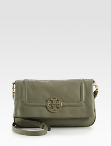 A luxurious pebbled leather style accented with a self-covered logo emblem and radiant hardware.Detachable adjustable shoulder strap, 18½-22½ dropMagnetic fold-over closureOne outside open pocketOne inside zip pocketTwo inside open pocketsCotton lining12½W X 2½H X 2DImported A luxurious pebbled leather style accented with a self-covered logo emblem and radiant hardware.Detachable adjustable shoulder strap, 18½-22½ dropMagnetic fold-over closureOne outside open pocketOne inside zip pocketTwo inside open pocketsCotton lining12½W X 2½H X 2DImported