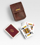A thoughtful gift, 2 sets of playing cards encased in a rich, signature paisley fabric and finished with a soft leather interior.Leather/cotton/polyester3.15 X 4.72 X 1.98Made in Italy