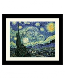 One of the most recognized images worldwide, The Starry Night combines van Gogh's trademark swirling, starlit sky, sweeping cypress trees and rolling hills. Painted from memory during his stay at the Saint-Remy asylum, this celestial scene may allude to the Biblical story of Joseph. Wood frame features embossed antique gold. One of the most recognized images worldwide, The Starry Night combines van Gogh's trademark swirling, starlit sky, sweeping cypress trees and rolling hills. Painted from memory during his stay at the Saint-Remy asylum, this celestial scene may allude to the Biblical story of Joseph. Wood frame features embossed antique gold.