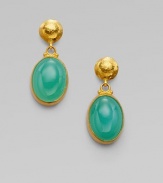 From the Laguna Collection. Vibrant green chalcedony glows in a setting of rich 24k gold.Green chalcedony 24k gold Length, about 1½ Post back Imported