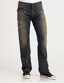 A lively Baja print can be found throughout this distressed straight-leg style.Button closureZip flyFive-pocket styleBelt loopsBaja detailsInseam, about 34Cotton; Baja-detail pocket: 65% polyester/35% cottonMachine washMade in USA A lively Baja print can be found throughout this distressed straight-leg style.Button closureZip flyFive-pocket styleBelt loopsBaja detailsInseam, about 34Cotton; Baja-detail pocket: 65% polyester/35% cottonMachine washMade in USA