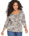 Unleash your wild side with Karen Scott's three-quarter-sleeve plus size top, spotlighting an animal print-- it's an Everyday Value!