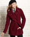Timeless style meets innovative detail on this wool-blend belted peacoat replete with buttoned-up style. From Jou Jou.