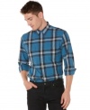 This slim fit Perry Ellis button down is a sophisticated upgrade from your regular plaid shirt.