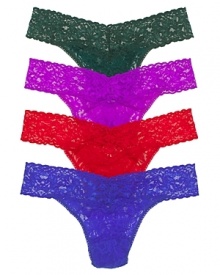 A soft stretchy lace original style thong with a thick signature lace waistband in new fashion colors! A soft stretchy lace original style thong with a thick signature lace waistband in new fashion colors!