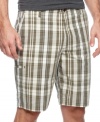 Weekend update. Kick back in these cool plaid shorts from your fave brand: Dockers.