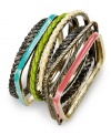 Create unique style combos with this bracelet set from Bar III. With braided detail, antiqued finishes and bright color, you'll add fabulous accessories to your collection. Crafted in antiqued silver tone mixed metal. Approximate diameter: 2-1/2 inches.