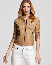 Andrew Marc Collarless Lamb Leather Jacket