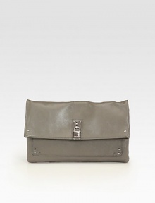 A sleek foldover bag, crafted from supple lambskin.Magnetic snap flap closureOne open pocket under flapOne inside zip pocketOne inside snap pocketLinen lining11½W X 7H X 3/4DMade in Italy A sleek foldover bag, crafted from supple lambskin.Magnetic snap flap closureOne open pocket under flapOne inside zip pocketOne inside snap pocketLinen lining11½W X 7H X 3/4DMade in Italy