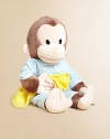 Everyone's favorite little monkey is ready to cuddle in bed. Dressed in soft, striped pajamas this soft, huggable plush is holding his favorite yellow blanket.8W X 12H X 6DRecommended for ages 1 and upPolyesterSurface washImported