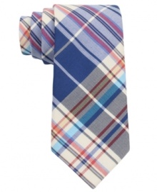 Lighten up the mood with this fun madras skinny tie from Tommy Hilfiger. Lighten up the mood with this fun madras skinny tie from Tommy Hilfiger.