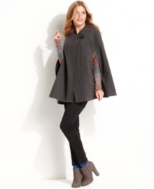 Fall's hottest outerwear piece, this Kensie cape makes a statement while keeping you stylishly warm! Fall's hottest outerwear piece, this Kensie cape makes a statement while keeping you stylishly warm!