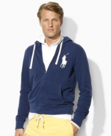A casual classic gets a warm-weather update in this breathable cotton mesh hoodie, designed with a full-zip front and an embroidered Big Pony for iconic style. A casual classic gets a warm-weather update in this breathable cotton mesh hoodie, designed with a full-zip front and an embroidered Big Pony for iconic style.