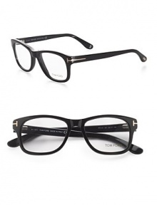 A sophisticated set of acetate frames with clear, easily replaced lenses. Wear the glasses as a simple accessory or replace the lenses with your own prescription. Replaceable optical lenses include permanent logo accent Metal T temple detail Made in Italy A sophisticated set of acetate frames with clear, easily replaced lenses. Wear the glasses as a simple accessory or replace the lenses with your own prescription. Replaceable optical lenses include permanent logo accent Metal T temple detail Made in Italy