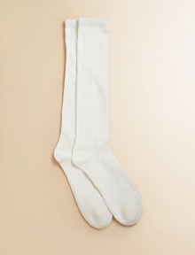 Comfortable cotton, knit in a pretty pointelle design.One pair 80% cotton/17% polyester/2% spandex/1% rubber Machine washImported Comfortable cotton, knit in a pretty pointelle design.One pair 80% cotton/17% polyester/2% spandex/1% rubber Machine washImported