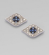 A pretty, spiritual design encrusted with brilliant diamonds, sapphires and a rhodium finish accent. Diamonds, .14 tcwSapphires14k white goldRhodium finishSize, about ½Post backMade in USA of imported materials