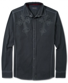 Handsome shirt by Ring of Fire with attractive design pattern on top and contrast stitching.