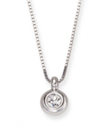 Simple sparkle is the cornerstone for elegant style. This timeless silver tone mixed metal pendant features a sparkling, clear Swarovski solitaire crystal. It dangles from a matching snake chain and can be worn for any occasion. Approximate length: 16 inches. Approximate drop: 1/2 inch. Simple sparkle is the cornerstone for elegant style. This timeless silver tone mixed metal pendant features a sparkling, clear Swarovski solitaire crystal. It dangles from a matching snake chain and can be worn for any occasion. Approximate length: 16 inches. Approximate drop: 1/2 inch.