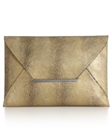 Revel in the reptilian rave with this lizard-embossed lovely from BCBGMAXAZRIA. Super slim and sized-right for night, it's destined to be your new fête favorite. Revel in the reptilian rave with this lizard-embossed lovely from BCBGMAXAZRIA. Super slim and sized-right for night, it's destined to be your new fête favorite.