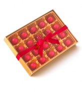 A beautifully wrapped and equally inviting gift, this cherry cordial box of chocolates is ripe for any occasion. Each dark chocolate shell is filled with liquid fondant and whole, luscious cherries, creating a truly satisfying taste sensation.