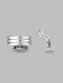 Barrels of textured silver appoint every formal look with the polish of silver and sapphire detail. Ridged domes of handsome silver add sophisticated detail to any look. Silver Imported Barrels of textured silver appoint every formal look with the polish of silver and sapphire detail. Ridged domes of handsome silver add sophisticated detail to any look. Silver Imported
