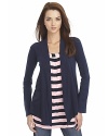 Long sleeve cardigan with front yoke seaming detail and open front styling.