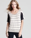 Quotation: Red Haute Top: Stripe Lace Inset Dolman