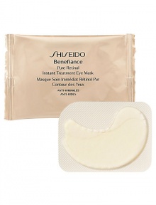 Concentrated under-eye treatment sheet mask developed with Shiseido exclusive Pure Liquid Retinol Delivery System, to visibly improve fine lines, crow's feet and uneven texture in just 15 minutes. Formulated with Ginseng Extract and Vitamin C derivative to effectively improve the appearance of dark circles and dullness. May be used around lips for exceptional smoothing benefits. Use 2-3 times a week after cleansing and balancing. Follow with sun protection when used during the day. Concentrated under-eye treatment sheet mask developed with Shiseido exclusive Pure Liquid Retinol Delivery System, to visibly improve fine lines, crow's feet and uneven texture in just 15 minutes. Formulated with Ginseng Extract and Vitamin C derivative to effectively improve the appearance of dark circles and dullness. May be used around lips for exceptional smoothing benefits. Use 2-3 times a week after cleansing and balancing. Follow with sun protection when used during the day.