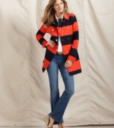 Rugby-inspired stripes lend collegiate style to this chic Tommy Hilfiger jacket. Pair it with jeans for a look that's an instant classic.