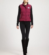 Cut a bit longer for more cool-weather coverage, this versatile vest features two fleece-lined, hand-warmer pockets and an interior pocket.Stand collarRemovable fur trimLogo buttonsFlap pocketsAbout 26 from shoulder to hemFully lined85% polyester/15% cottonFill: 625-fill power white-duck feathersDry cleanImportedFur origin: Canada Model shown is 5'11 (180cm) wearing US size Small. OUR FIT MODEL RECOMMENDS ordering true size. 
