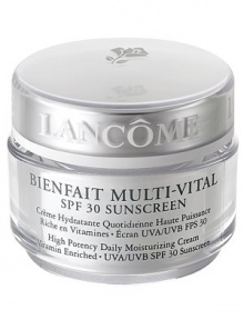 Bienfait Multi-Vital features a unique complex of nurturing Vitamins E, CG, and B5, plus high potency of moisturization for 24-hour ideal hydration. Your skin will look its healthy-best and feel touchably soft all day. With dermatologist recommended UVA/UVB SPF 30 sunscreen and essential anti-oxidant protection, Bienfait Multi-Vital gives your skin what it needs to help fight the visible effects of environmental skin damage. Bienfait Multi-Vital features a unique complex of nurturing Vitamins E, CG, and B5, plus high potency of moisturization for 24-hour ideal hydration. Your skin will look its healthy-best and feel touchably soft all day. With dermatologist recommended UVA/UVB SPF 30 sunscreen and essential anti-oxidant protection, Bienfait Multi-Vital gives your skin what it needs to help fight the visible effects of environmental skin damage.