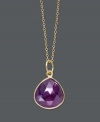 A simple drop of color can make a standout statement. This pretty Studio Silver pendant features an amethyst drop (6-1/2 ct. t.w.) strung from a dainty 18k gold over sterling silver chain. Approximate length: 18 inches. Approximate drop: 3/4 inch.