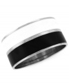 Chic contrasting colors make a standout statement. Vince Camuto's trendy color block bangle combines white and black enamel stripes in a silver tone mixed metal setting. Approximate diameter: 3 inches.