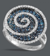 Entrance your audience. Onlookers will be mesmerized by the seductive swirls of round-cut blue diamonds (1-1/3 ct. t.w.) and white diamonds (1/2 ct. t.w.) on this stunning ring from Bella Bleu by Effy Collection. Set in 14k white gold. Approximate design diameter: 13/16 inch.