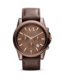 Chocolate brown watches are what's next, and this tonal ticker from Armani Exchange is a sleek take on the trend. With a glossy dial and rose gold accents, it's a decadent detail. Chocolate brown watches are what's next, and this tonal ticker from Armani Exchange is a sleek take on the trend. With a glossy dial and rose gold accents, it's a decadent detail.